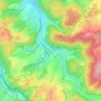 Carte topographique Elfringhauser Schweiz, altitude, relief