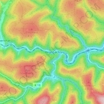 Carte topographique Helmbach, altitude, relief