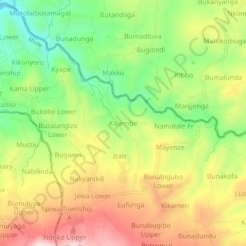Carte topographique Kibembe, altitude, relief