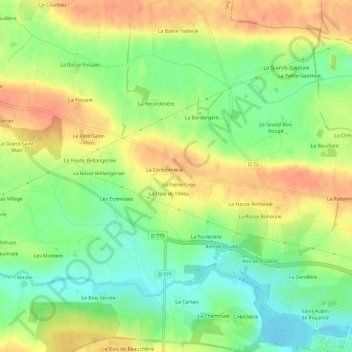 Carte topographique La Biherie, altitude, relief