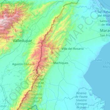 Carte topographique Perijá, altitude, relief