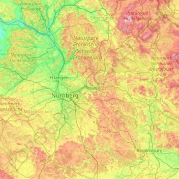 Carte topographique Nürnberger Land, altitude, relief