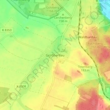 Carte topographique Großbardau, altitude, relief