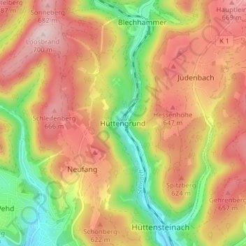 Carte topographique Hüttengrund, altitude, relief