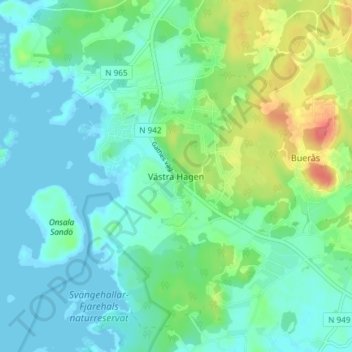 Carte topographique Västra Hagen, altitude, relief