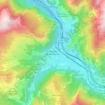 Carte topographique Saint-Jean-de-Maurienne, altitude, relief
