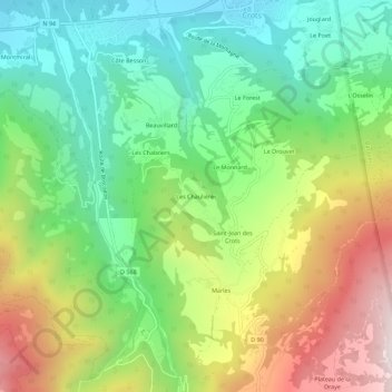 Carte topographique Les Chaulières, altitude, relief