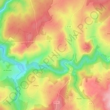 Carte topographique Villurbain, altitude, relief