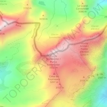 Carte topographique Pointe Sommeiller / Punta Sommeiller, altitude, relief