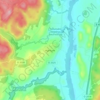 Carte topographique Hjärtum, altitude, relief