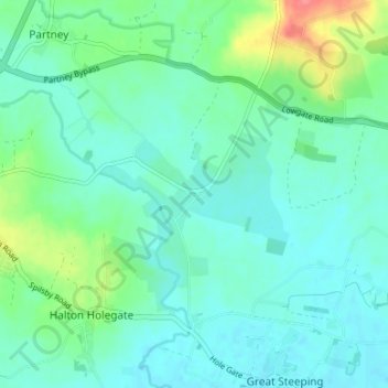 Carte topographique Ashby by Partney, altitude, relief
