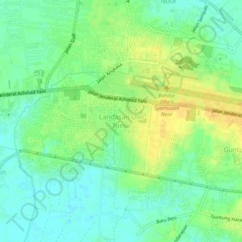 Carte topographique Landasan Ulin Timur, altitude, relief