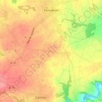 Carte topographique Kerizout, altitude, relief
