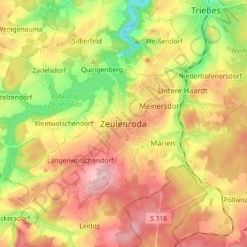 Carte topographique Zeulenroda, altitude, relief