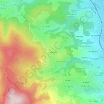 Carte topographique Les Servajeans, altitude, relief