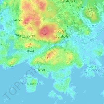 Carte topographique Myrebo, altitude, relief