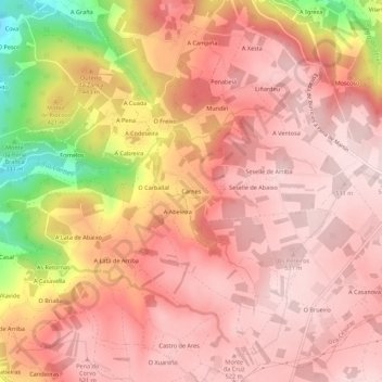 Carte topographique Carnes, altitude, relief