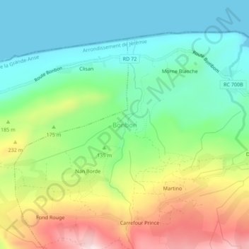 Carte topographique Bonbon, altitude, relief