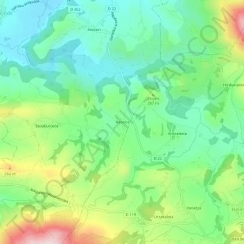 Carte topographique Basoita, altitude, relief
