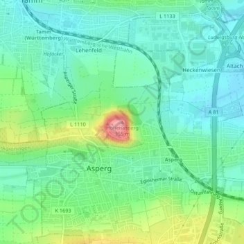 Carte topographique Hohenasperg, altitude, relief