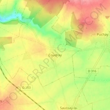 Carte topographique Coudray, altitude, relief
