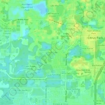 Carte topographique Fawn Lake, altitude, relief