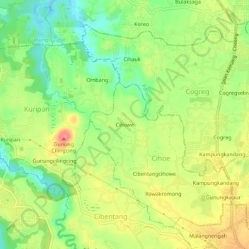 Carte topographique Cihowe, altitude, relief