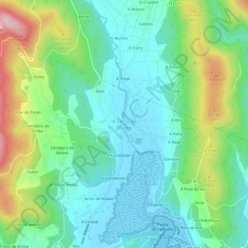 Carte topographique A Serra de Outes, altitude, relief