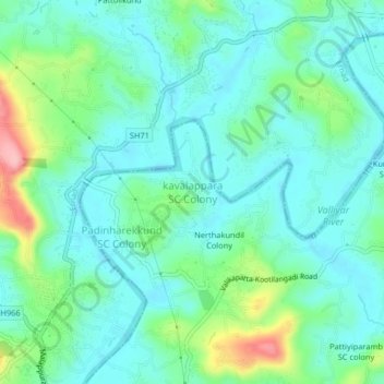 Carte topographique kavalappara SC Colony, altitude, relief