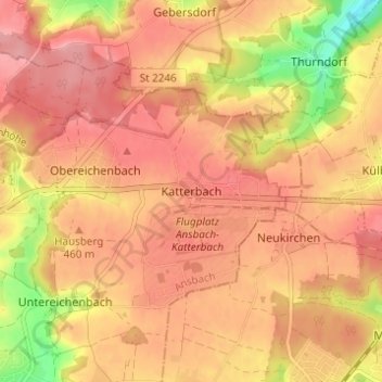 Carte topographique Katterbach, altitude, relief