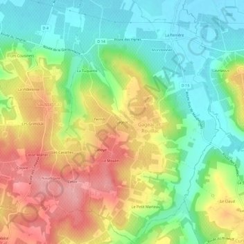 Carte topographique Gageac, altitude, relief