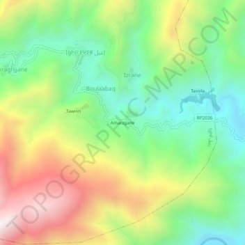 Carte topographique Amarzgane, altitude, relief