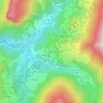 Carte topographique Les Bandets, altitude, relief