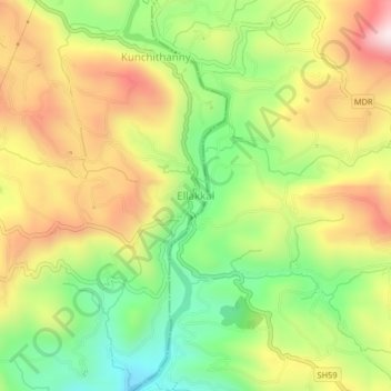 Carte topographique Ellakkal, altitude, relief