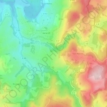 Carte topographique Les Gouttes, altitude, relief