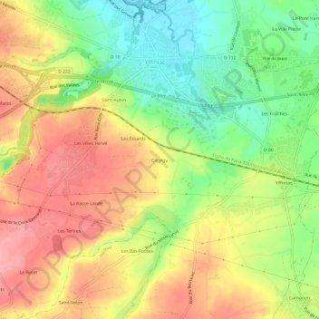 Carte topographique Carjégu, altitude, relief