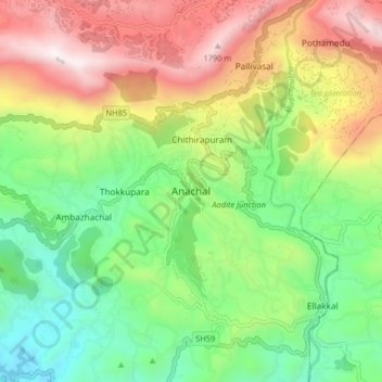 Carte topographique Anachal, altitude, relief