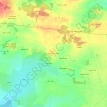 Carte topographique La Hunaudière, altitude, relief