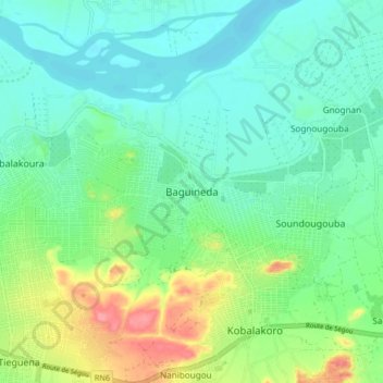 Carte topographique Baguineda, altitude, relief