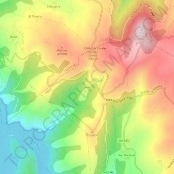 Carte topographique Covelo, altitude, relief