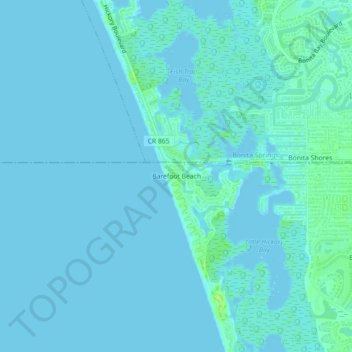 Carte topographique Barefoot Beach, altitude, relief