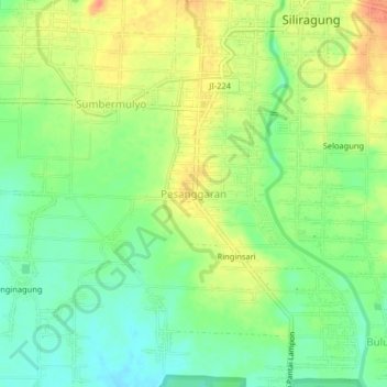 Carte topographique Pesanggaran, altitude, relief