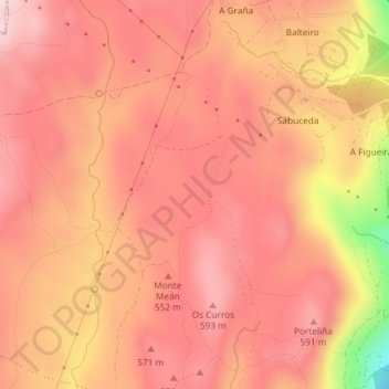 Carte topographique Agro do Muíño, altitude, relief