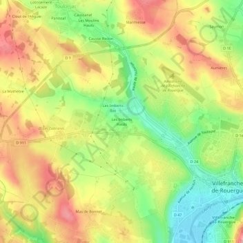 Carte topographique Les Imberts Hauts, altitude, relief