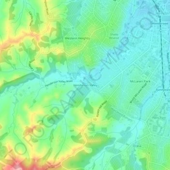 Carte topographique Henderson Valley, altitude, relief