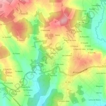 Carte topographique Chinelo, altitude, relief