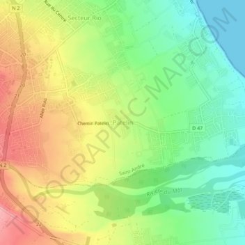 Carte topographique Patelin, altitude, relief
