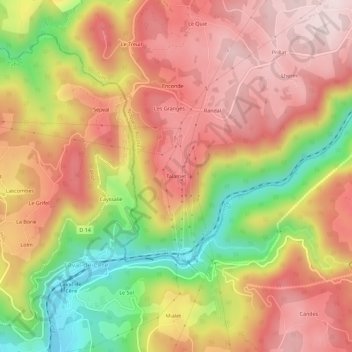 Carte topographique Talamet, altitude, relief