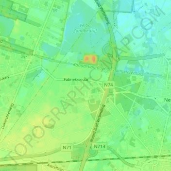 Carte topographique Overpelt-Fabriek, altitude, relief