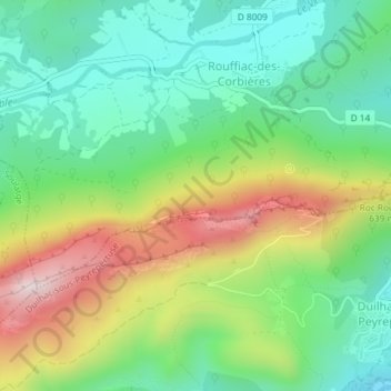 Carte topographique Peyrepertuse, altitude, relief